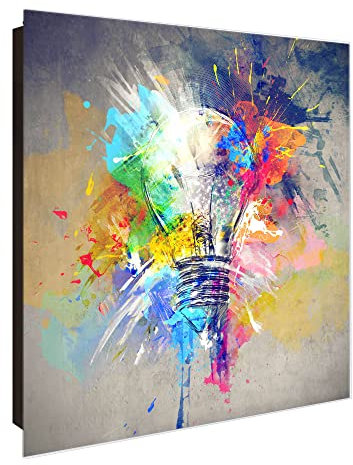 banjado Großer Schlüsselkasten Glas - Schlüsselbox 30x30cm mit 50 Haken - Schlüsselkasten modern für Schlüsselaufbewahrung mit beschreibbarer, magnetischer Glastür - Motiv Idee