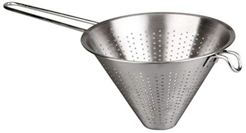 Tradineur - Colador chino, diámetro 18 cm, acero inoxidable con mango, plateado, forma cónica, cocina