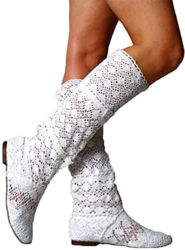 Osheoiso Donna Ricamo Stivali Estive Affascinante Traspirante Stivali Elegante Sandali Bianco 37 EU