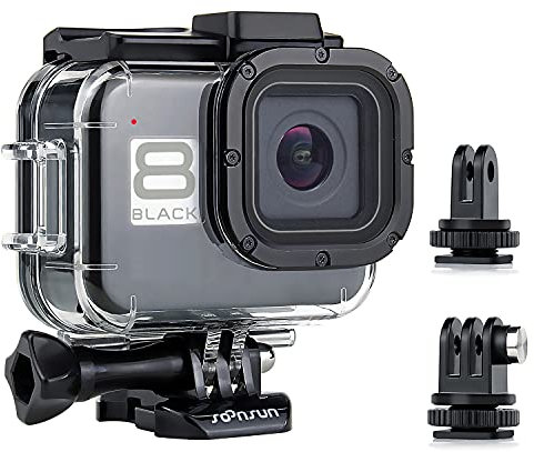 SOONSUN Custodia impermeabile per GoPro Hero 8 nero, 60 m, custodia protettiva subacquea per Go Pro Hero 8 nero, supporto doppio per slitta fredda integrata per collegare luce video e microfono