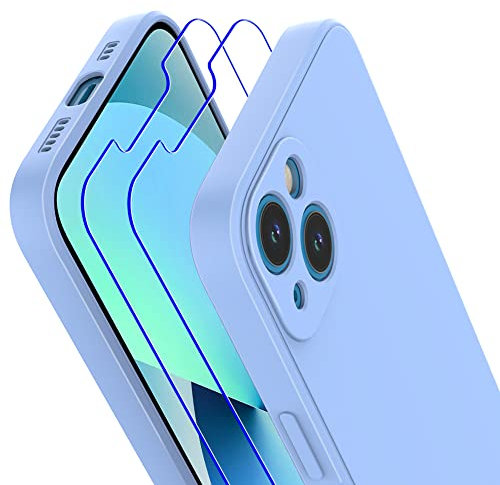 Losvick Silicone Case for iPhone 13 with 2 Pack Screen Protector, iPhone 13 Case Shockproof Protective Soft Phone Case Fine - 6.1 inch - Light Blue