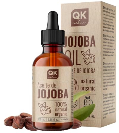 QKnatur – Jojobaöl 100% reines, biologisches, veganes – 100 ml – für Körper, Gesicht, Haare, Nägel, Bart – Anti-Falten und Anti-Akne – BIO – kaltgepresst – Glasflasche