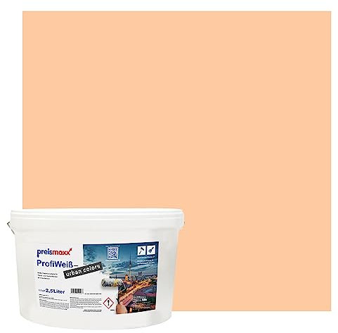Preismaxx Profiweiß Wandfarbe orange 2,5L, hohe Deckkraft, Dispersionsfarbe innen, Innenwandfarbe Raumfarbe pastellorange deckend, Deckkraftklasse 2, matt Innenfarbe Profi Qualität
