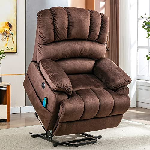 Merax Large Power Lift Recliner Chairs with Massage and Heat for Elderly, Heavy Duty and Safety Motion Reclining Mechanism Electric Wide Recliners with USB Ports (Brown)