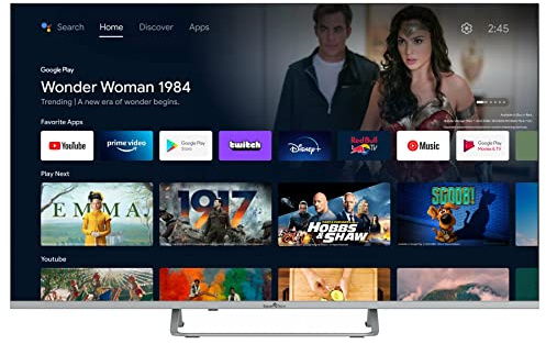 SMART TECH 4K UHD 43 Zoll (109 cm) Quantum-Dot Android 11.0 Smart TV 43QA20V3, Quad core, 2G/8G, DVB-T2/C/S2, WiFi 2T2R, HbbTV, HDR10 H.265, 4xHDMI, 2xUSB, Schwarz