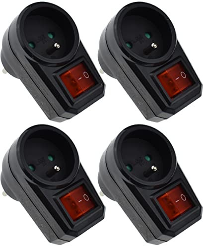 4 Adaptateur de prise avec interrupteur couleur noire 16A 230V 3680W
