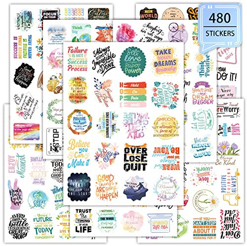 Motivierende positive Kalenderaufkleber 480 Stück für Erwachsene Planer - 24 Blatt inspirierende Wörter für Wasserflasche, Tagebuch, Album - Buchstabenaufkleber für Teenager, Kinder, Studenten