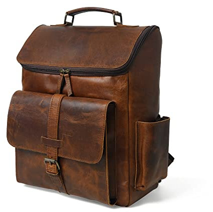 Jajmo Legacy Rucksack aus genarbtem Leder für Damen und Herren, 40,6 cm, Reisetasche, perfekt für College und Arbeit, Tagesrucksack (Bourbon Brown), Bourbon-Braun, 16 Inch, Rucksack Rucksäcke