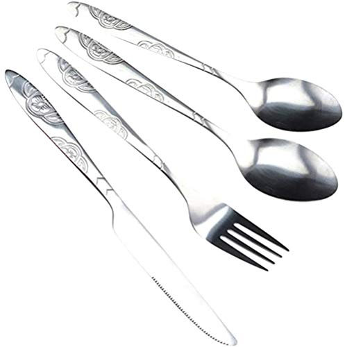 Cutlery Set for 4, Modern Stainless Steel Mirror Polishing Flatware Cutlery Set Include Steak Knife Dinner Fork and Spoon 4PCS (Assorted Color)