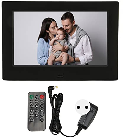 7-Zoll-Digital-Bilderrahmen, 1024 X 600 HD IPS-Bildschirm 1080P Digitaler Fotorahmen Elektronischer Fotorahmen mit Uhr- und Kalenderfunktion (EU-Stecker)