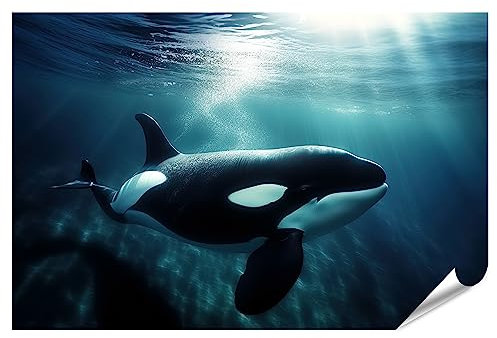 islandburner XXL Bild Poster Orca Killerwal Schwimmen unter Meer Unterwasser Tiere KI Premium Bilder Fotodruck JAXK-PGR