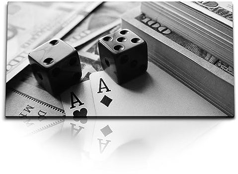Paul Sinus Kunstdruck Bilder 120x60cm Poker Spielkarten Casino Würfel Dollar Schwarz Weiß