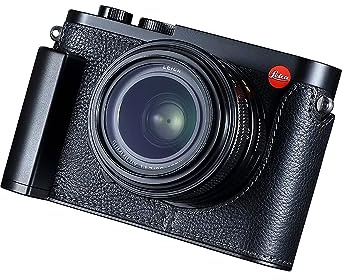 SIUTATDSH Kamera-Halbtasche für Leica Q3, Vintage Metall Echtleder Kameraschutzhüllen Stylisch Tragbar Stoßfest (Schwarz)