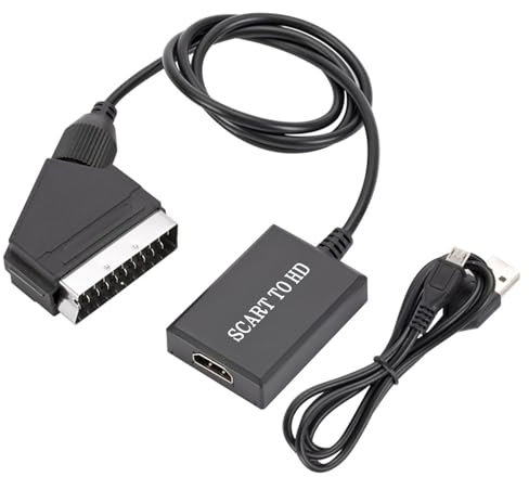 Scart to HDMI Cable for DVD Player to TV, Video Audio Converter, Scart to HDMI Lead with USB Cable, HD 720/1080P Converter for HDTV Monitor Projector STB VHS X-box PS3-Scart (Input) to HDMI (Output)