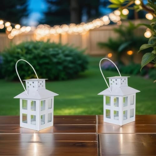 MARRAKESCH 2er Set Weihnachtslaterne 16cm Weiss Laterne Windlicht Skagen für Weihnachten kleine Laternen für draußen