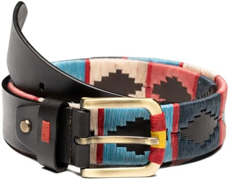 HD DHISPANIA Cinturones hombre cuero hecho a mano estilo de cinturones argentinos hombre de piel-cinturon Polo hombre con hebillas - Rojo Tallas T/95-T/100-T/105-T/110-T/115-T/120