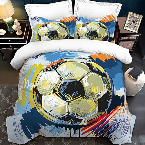 PORJDN Juego de ropa de cama para niños, funda de almohada de 80 x 80 cm, diseño de fútbol con efecto 3D, diseño de fútbol, funda nórdica de microfibra (estilo A, 200 x 200 cm)