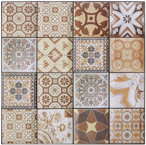Warmiehomy 3D Self Adhesive Wall Tiles,30x30cm 12Pcs Peel and Stick Marble Tiles Waterproof Vinyl for Kitchen Backsplash Living Room Bedroom Bathroom(Fancy Pattern)