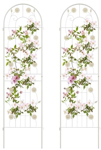 COSTWAY Lot de 2 Treillis de Jardin en Métal 220 x 50 cm, Clôture Décorative pour Plante Grimpante, Grille Fleurs Antirouille pour Jardin, Cour, Patio (Blanc)