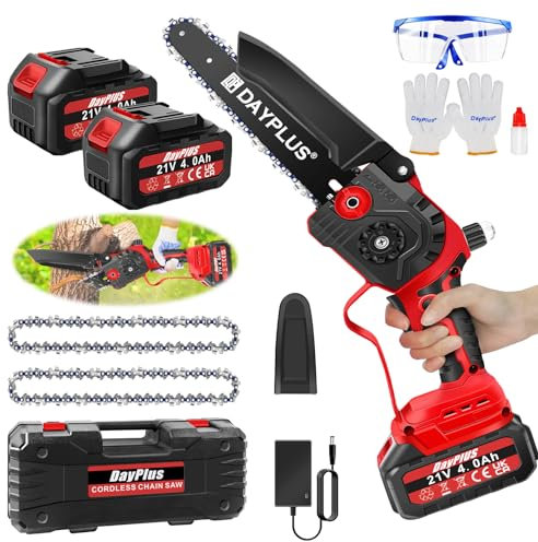 Tronçonneuse électrique de 8 pouces, tronçonneuse d'élagage sans fil avec 2PCS 4000mAh batteries rechargeables 2 chaînes de tronçonneuse, tronçonneuse portative à batterie pour l'élagage du jardin