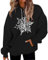 Hoody Damen Mit Kapuze Sweatshirt Jacke Damen Einfarbiger Kapuzenpullover mit Weihnachtsdruck für Damen im /Winter mit Taschenpullover Pullover Winter Damen Oversize Winter Hoodie Damen (Black, XL)