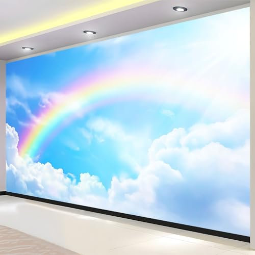Papier Peint Panoramique Arc En Ciel Ciel Bleu Poster Mural, Bleu Peinture Murale pour Salon Chambre Chambre d'enfants Restaurant Décoration Murale 250x175 cm