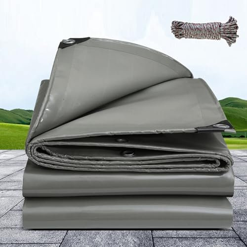 Extra Dick Polyethylen Folie 2.5 x 2.5 m Wasserdicht, Ösen, Verstärkte Ecken, Rechteckig Hochwertige PVC Teichfolie für Gartenmöbel, Pool, Auto, Trampolin, Grau