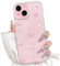 NITITOP Kompatibel mit iPhone 13 Hülle Klar Süßes 3D Schleife Niedlich Durchsichtig für Frauen Mädchen Glitzer Muster Perle Design Bling Sparkly Schutzhülle Handyhülle - Rosa