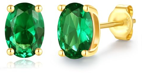 FANCIME Solide 14 Karat 585 Gelb Gold Oval Ohrringe Ohrstecker mit Echt Natürlich/Synthetische Edelstein Geschenk Schmuck für Damen Mädchen Mama, Größe: 5 * 7 mm
