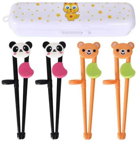 4 Pairs Kids Training Chopsticks, Panda and Toddler Chopsticks, Easy to Use Chopsticks, Learning Chopstick Helper, Reusable Finger Chopsticks, with Storage Box, for Beginners