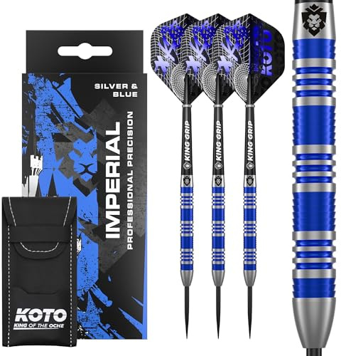KOTO - Imperial, 23 G, Silber & Blau, 80% Tungsten, Dartpfeile, Inkl. 3 Barrels, 3 Flights & 3 Shafts