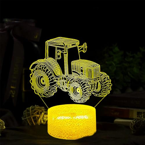Deluisho Truck 3D Illusion Nachtlampe, 3D Traktor Nachtlicht, Truck Nachtlichter für Kinder, Umweltfreundliche Kunststoff-Basis und Acryl Licht Bord, Überraschungsgeschenk und Home Decoration