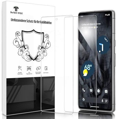 Three-Tree Protector de pantalla de cristal templado para Google Pixel 7a 5G, 2 unidades, protector de pantalla sensible al tacto 2,5D, borde curvado, dureza 9H, HD, transparente, antiarañazos,