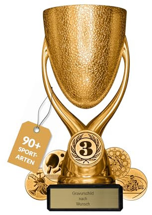 pokal-fabrik.de - Pokal mit Gravur Wunschtext in Bronze - personalisiertes Geschenk & Sportemblem nach Wahl - 15 cm inkl. Marmorsockel - Geschenk-Trophäe | Pokal Kinder