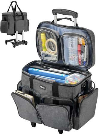 VEVOR Rolling Laptop Bag, Fits Up to 15.6 Inch Laptop, Wheeled Briefcase, Teacher Roller Computer Tote Bag with Detachable Trolley & Telescopic Handle, Laptop Case for Work Travel, Women & Men (Gray)