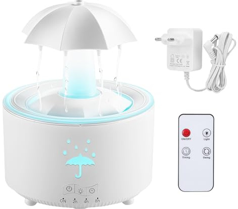 LEKEFETO Rotierender Luftbefeuchter mit Regenwolken in 7 Farben, LED, 300 ml, Regenschirm, Aromatherapie-Diffusor, Diffusor mit Fernbedienung für Schlafzimmer und Wohnzimmer