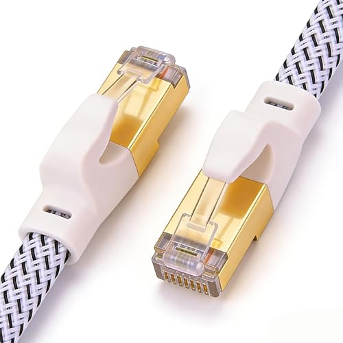 AUNEK Cat 8 Ethernet Cable 2m, High-Speed Network Cable 40Gbps 2000Mhz Flat Cat8 Internet Cables, Braided Gigabit Rj45 STP Shielded Lan Cable Compatible with PC/Laptop, PS5, Xbox, Modem, Router, TV