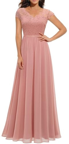 Abendkleider Elegant Für Hochzeit Kleider Festliches Partykleid Abendkleid Damen Lang Lochstickerei Kleid A-Linien Plissee Maxi Cocktailkleid Damen Hohe Taille Ballkleid Frauen Lange Luftig