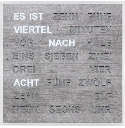 Filius 0400-7 Wort-Tischuhr Quadratische Wortuhr Betongrau 20 cm