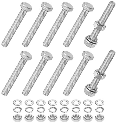 M METERXITY 10 Pezzi Bulloni Esagonali con Dadi Rondelle Piane e Bloccanti M5x35mm Inox Kit Bulloni e Dadi Interamente Filettati Assortimento Bulloni Metrici per Attrezzature/Macchinari