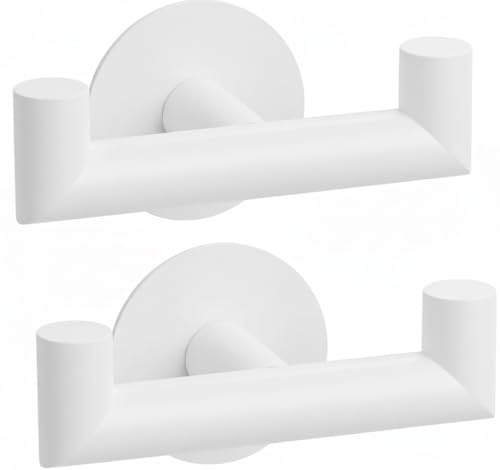 YUET 2 Pièces Double Crochet Adhesif Muraux Acier Inoxydable 304, Blanc | Porte Serviette Salle de Bain, Accroche Tableau Sans Percer, Porte Manteau Mural Autocollant