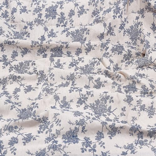NBEADS 3m Leinenstoff Mit Blumenmuster, 1.5m Breite Vintage Blumen Gemusterter Polsterstoff Baumwoll Leinen Stoff Zum Nähen Kleidung Quilten DIY Kunsthandwerk