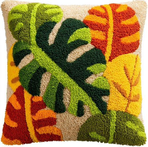 Kitquiver Knüpfkissen Zum Selber Knüpfen,Blatt 43X43Cm Diy Kissenbezug Knüpfen Kissen Hülle Sofakissenbezug, Knüpfkissen Set Für Kinder Erwachsene