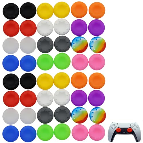 Eowppue PS5 Controller Zubehör 50 Stück Joystick Kappen Silikon Thumb Grip Caps bunt Schwarz Blau Rot passend für PS4 PS3 PS2 Xbox One Series X S Switch Pro Gaming Konsole