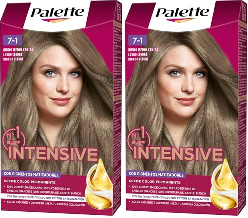 Schwarzkopf Palette Intensive Creme Color - Tinte 7.1 Rubio Medio Ceniza – Óptima cobertura de canas –Coloración Permanente de Cuidado con Aceite de Marula - Color duradero hasta 8 semanas