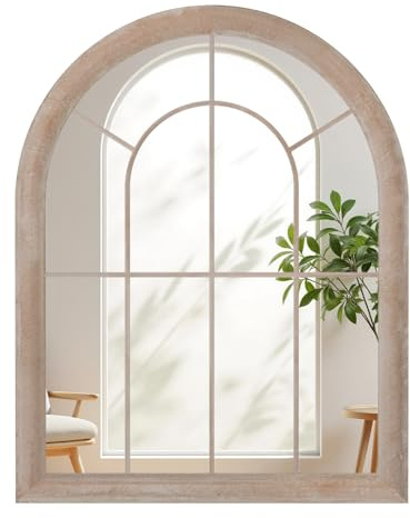 LIFEZEAL Specchio decorativo ad arco da parete, specchio con cornice in metallo rustico e vetro ad alta definizione, decorazione con motivi reticolari per soggiorno, camera da letto (69,5 x 3,5 x 88