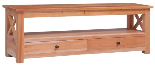 IBUQDDV TV-Schrank 115x30x40 cm aus Massivholz Mahagoni mit 2 Schubladen und Einlegeboden, Vintage-Stil Fernsehschrank für Elegantes Wohnzimmer, Robustes TV-Möbel mit Stauraum