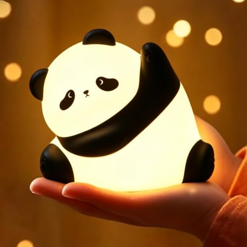 GOODEA Nachtlicht Kinder Panda, Ultra Weiches Silikon Nachtlicht Baby | 1200mAh Aufladbar & 30Min Timer Baby Nachtlicht mit Klopfsteuerung, 3 Helligkeit Stilllicht für Mädchen Jungs Geschenk