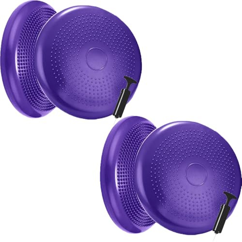 Erwachsene Balancekissen Ballsitzkissen mit Luftpumpe, Durchmesser 33cm Balance Training Yoga Matte Massage Board Physiokissen für Core, Koordination, Fitness Rückentraining Pad (Lila 2 Stück)