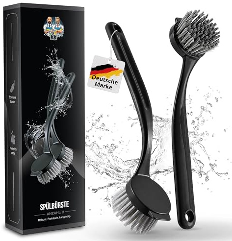 Spülbürste, Küchenbürste, Reinigungsbürste, Geschirrbürste, Abwaschbürste mit robusten Borsten, Langlebiges Spülbürsten Set 2 Stück (Schwarz)